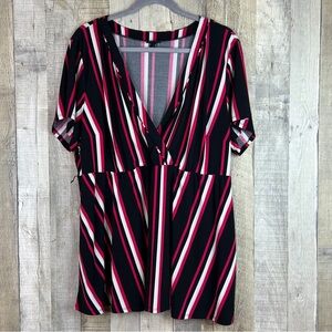 Torrid Size 3 Deep V Neck Surplice Peplum Striped Top w/Short Cap Sleeves